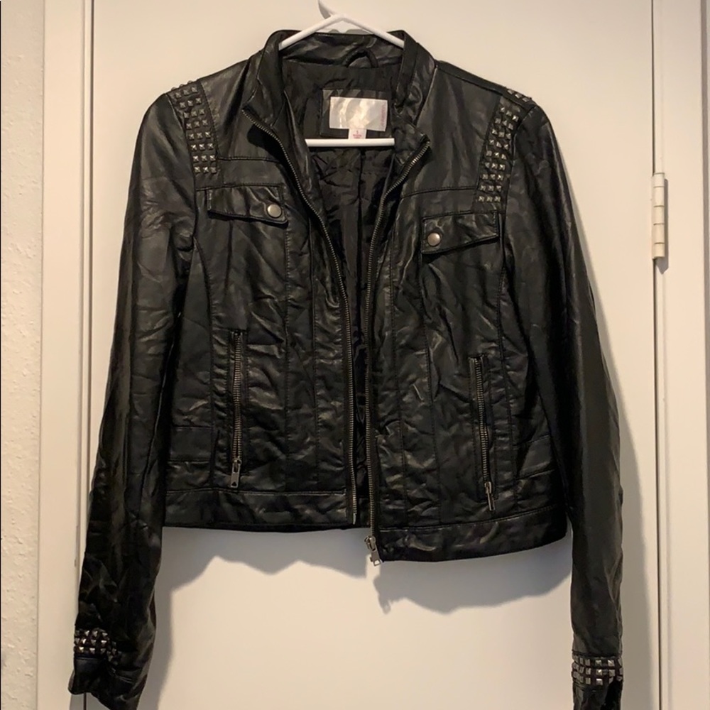Faux leather jacket with stud detailing